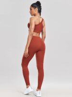 Seductive Ribbed One Shoulder Strap Sports Bra & High Waisted Leggings Set - Perfect for Fitness & Yoga!