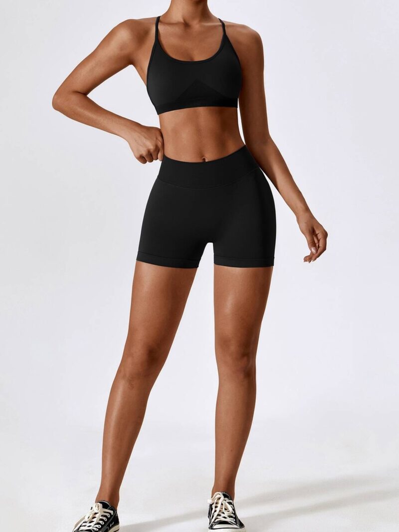 Sensual Cross Back Backless Sports Bra & High Waist Scrunch Butt Shorts - Sexy Workout Outfit Set