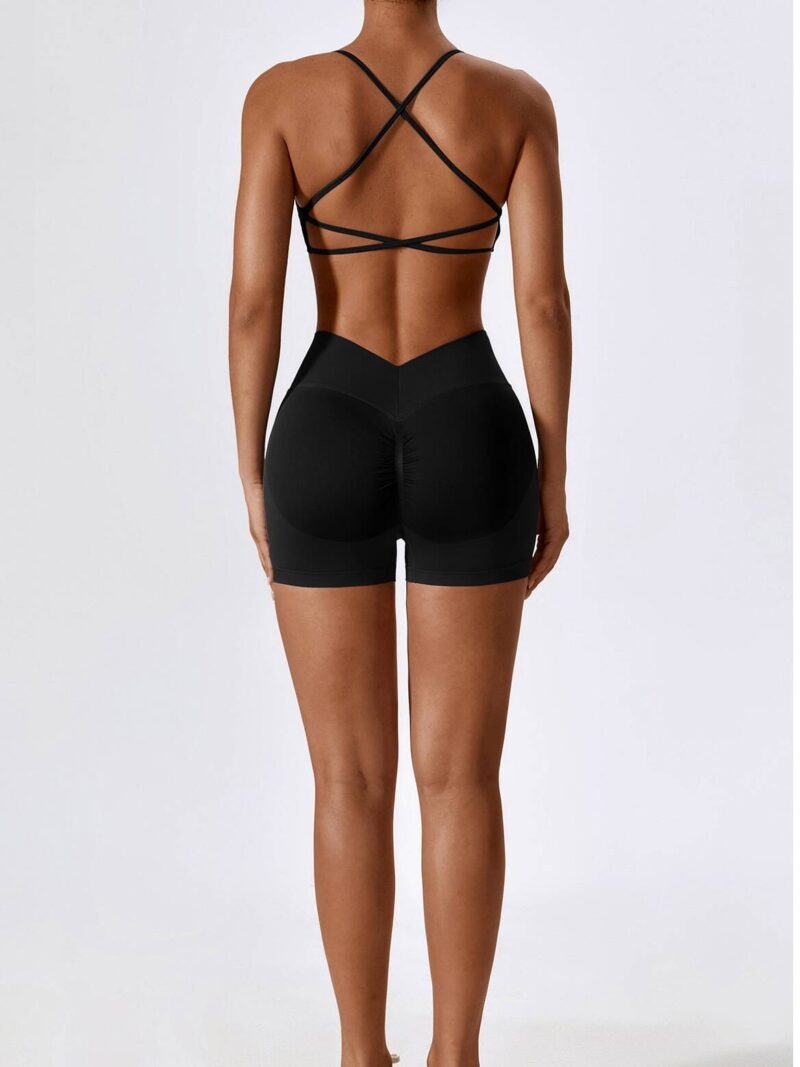 Sensual High Waist Scrunch Butt Shorts & Cross Back Backless Sports Bra Set - Perfect for Working Out in Style!