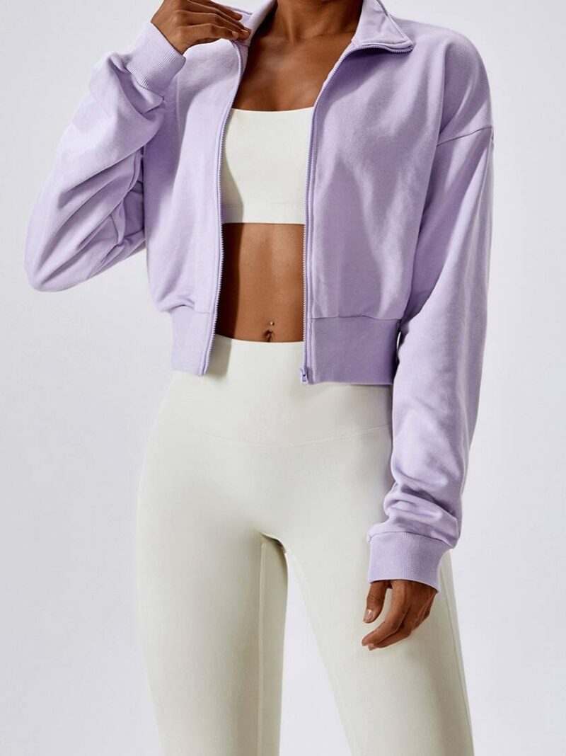 Sensual Loose-Fitting Zippered Long-Sleeved Cropped Jackets: Add a Touch of Elegance to Your Outfit