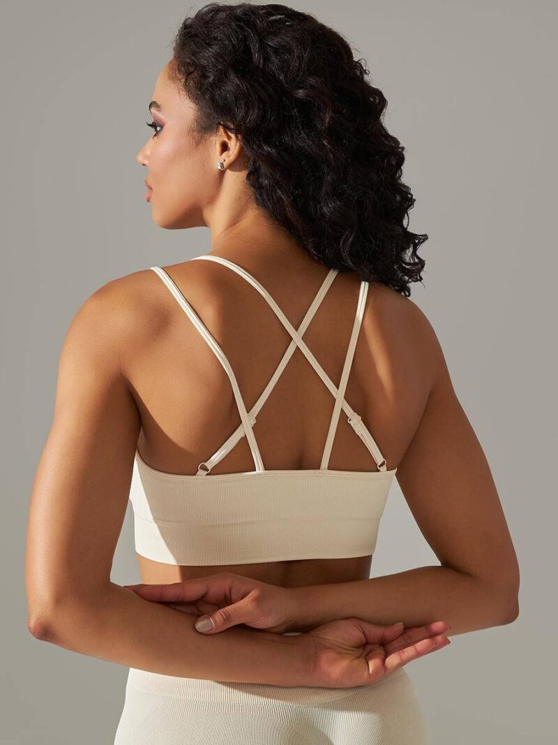 Sensual Strappy-Back Push-Up Sports Bra for Yoga, Pilates, and More
