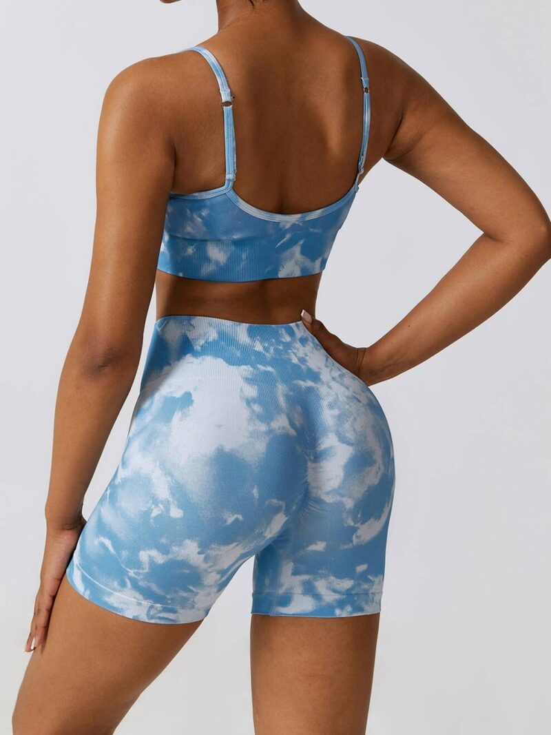Sensual Tie-Dye Cami Sports Bra and High-Waisted Scrunch Butt Shorts Set - Comfortable & Stylish Activewear for Women