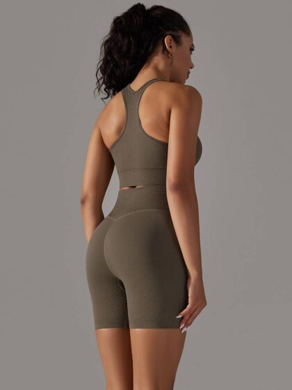 Sensuous Performance: Racerback Padded Sports Bra & High Waist Shorts Set - Perfect for Intense Workouts & Everyday Wear