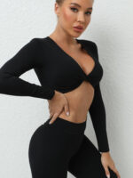 Sensuous Spandex Long-Sleeve Yoga Cropped Top with Flattering Padding - Hot & Sexy!