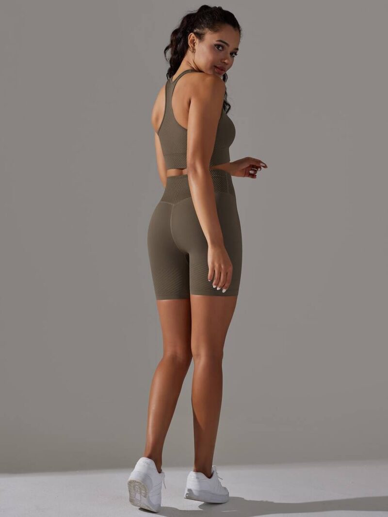 Sensuous Support: Racerback Padded Sports Bra & High-Rise Shorts Set — Perfect for Working Out and Lounging Comfortably.