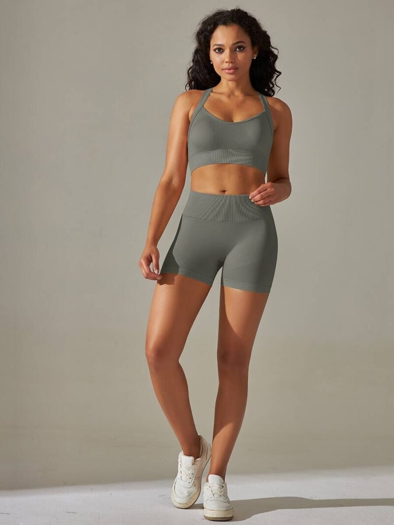 Sexy Cross-Back Sports Bra & High-Waisted Shorts Set - Perfect for Working Out!