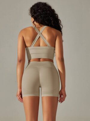 

Sexy Crossback Sports Bra & High-Waisted Shorts Set for Women - Perfect for Working Out & Lounging Around!