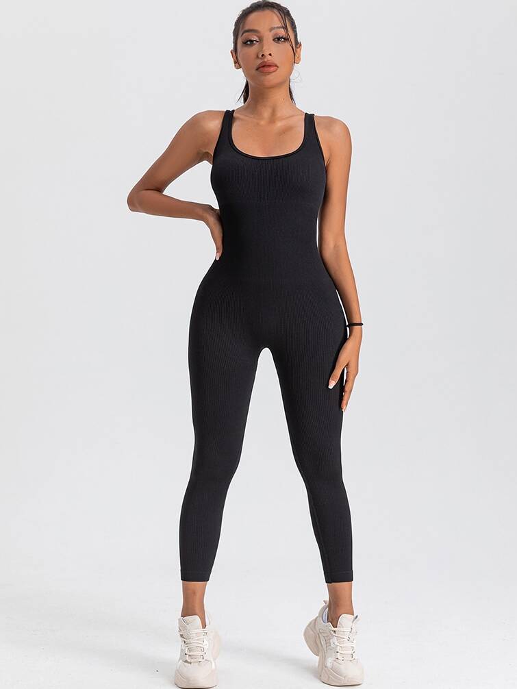 Sexy Sleeveless Ribbed Ankle-Length Yoga Bodysuit | Breathable Comfort and Flexibility for All Your Yoga Moves