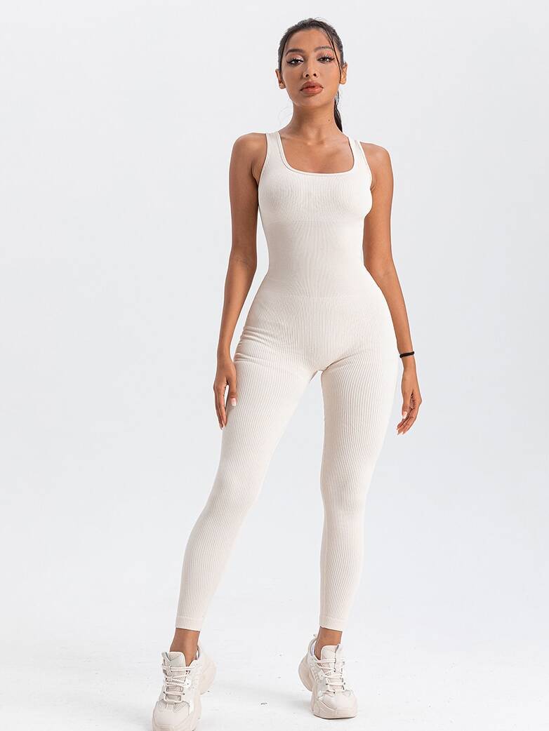 Sexy Sleeveless Ribbed Ankle-Length Yoga Jumpsuit - Perfect for Yoga, Pilates, and Everyday Wear!