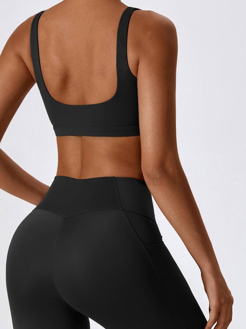 Sexy Square Neck Sports Bra & High-Waisted Pocket Leggings Set - Perfect for Yoga, Running, or Lounging!