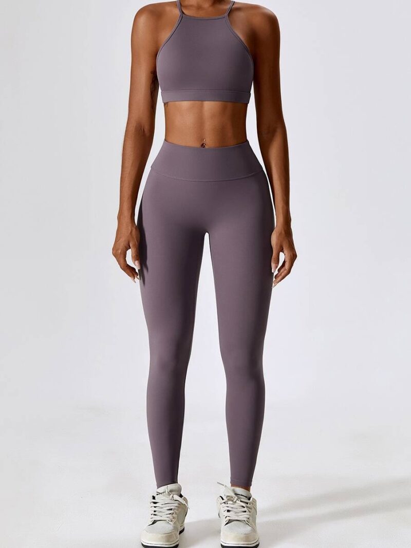 Sexy Workout Outfit Set - Strappy Back Sports Bra & High Waist Scrunch Butt Leggings for Women | Gym Clothes | Yoga Pants | Fitness Apparel | Athletic Gear | Activewear