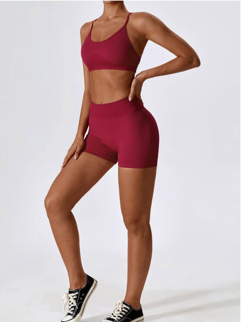 Sizzle in the Gym: Cross-Back Backless Sports Bra & High-Waist Scrunch Butt Shorts - Sexy Workout Outfit Set