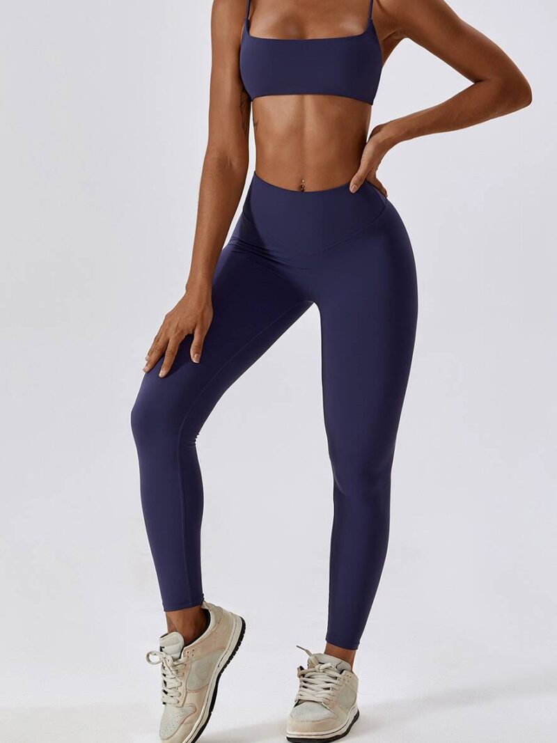 Sizzle in this Sexy Spaghetti Strap Sports Bra & Scrunchy High Waisted Butt Leggings Set - Perfect for the Gym or a Night Out!