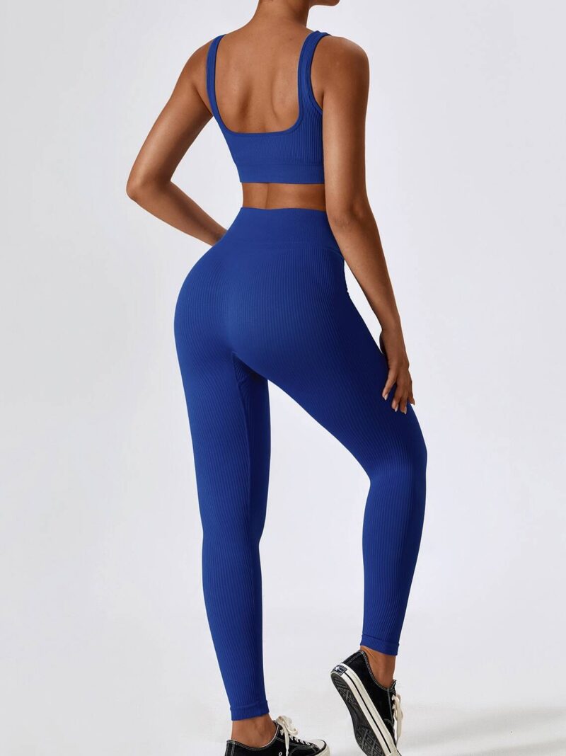 Sizzling Ribbed Square Neck Sports Bra & High-Rise Leggings Combo - Perfect for Intense Workouts!