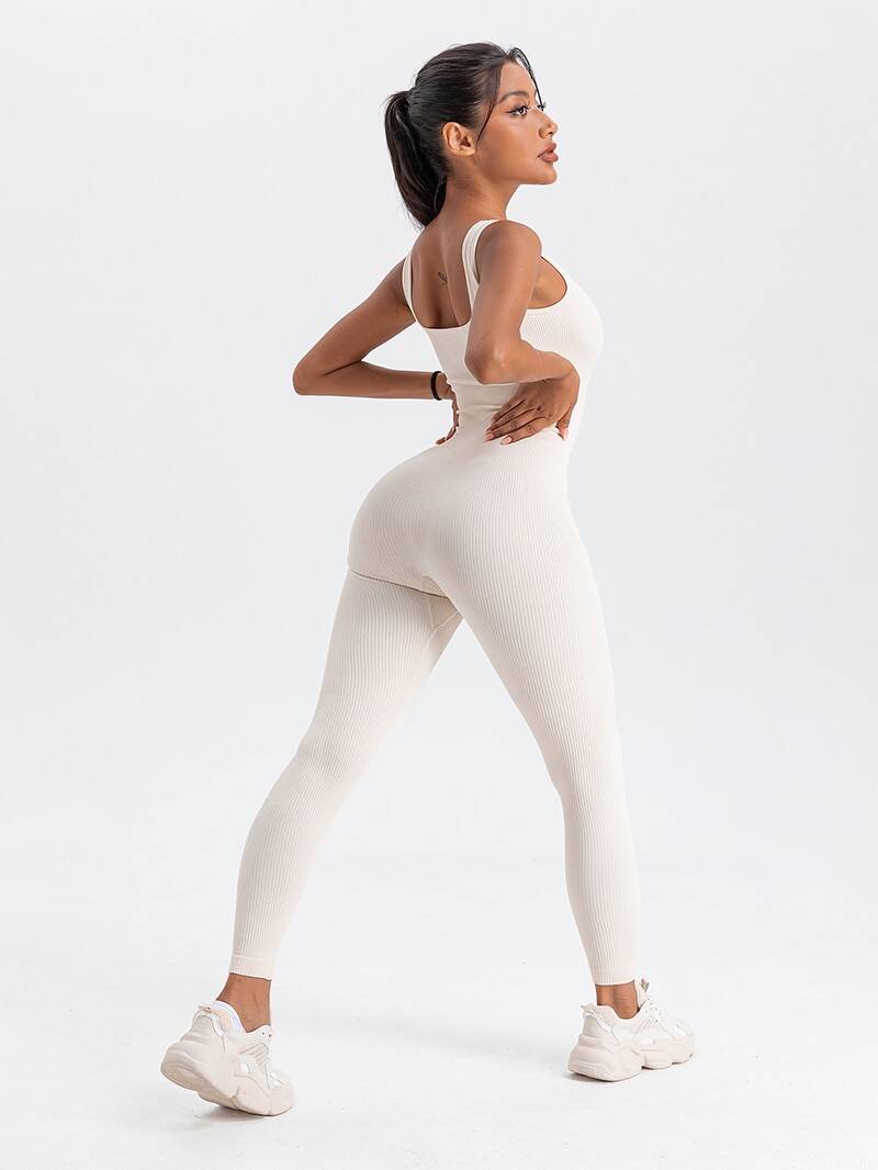 Sizzling Sleeveless Ribbed Ankle-Length Yoga Jumpsuit - Perfect for Hot Yoga Sessions!