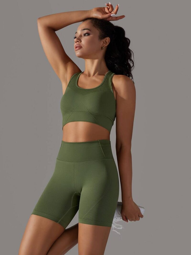 Speed Through Your Workout Racerback Padded Sports Bra & High Waist Shorts Set - Comfort & Support for Maximum Performance