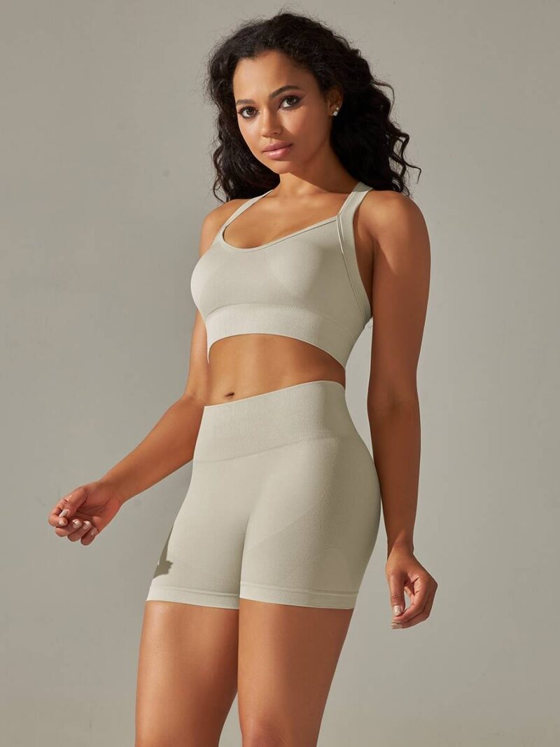 Sporty & Sexy: Cross-Back Bra & High-Waist Shorts Set for a Fit & Fabulous Look!