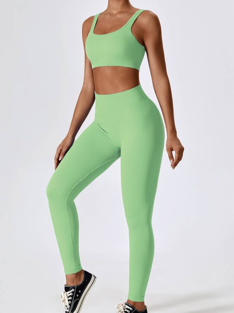 Sporty & Sexy Ribbed Square Neck Bra & High Waisted Leggings Set - Look Hot While You Work Out!