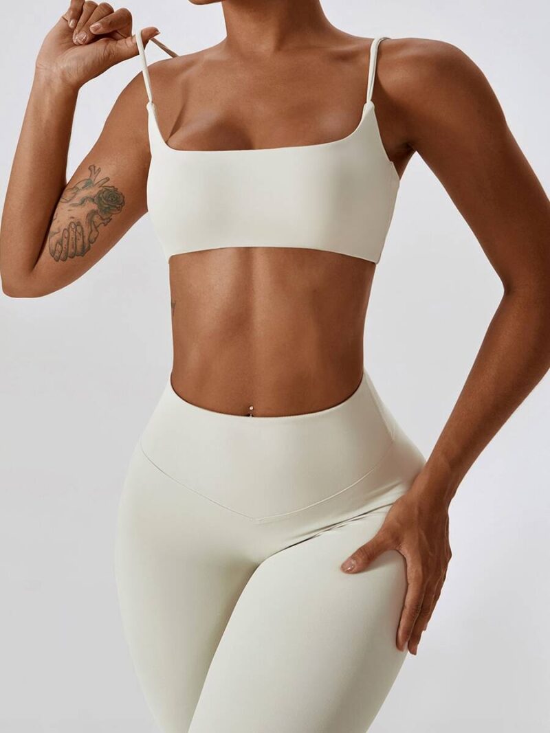 Sporty & Sexy Spaghetti Strap Sports Bra and High-Waisted Scrunch Butt Leggings Set - Perfect for Yoga, Gym, Running, and More!