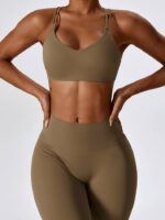 Sporty & Stylish Double Strap Cross Back Sports Bra & High Waist Leggings Set V2 - Perfect for Working Out & Looking Good!