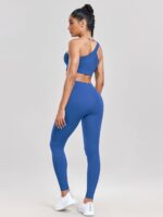 Sporty & Stylish Ribbed One Shoulder Strap Bra & High Waisted Leggings Set - Perfect for Working Out & Lounging Around!