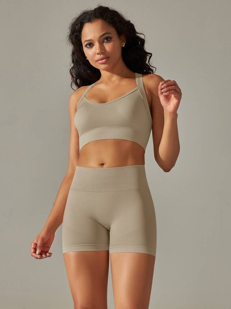 Sporty Cross-Back Sports Bra & High-Waisted Shorts Set - Perfect for Active Women!