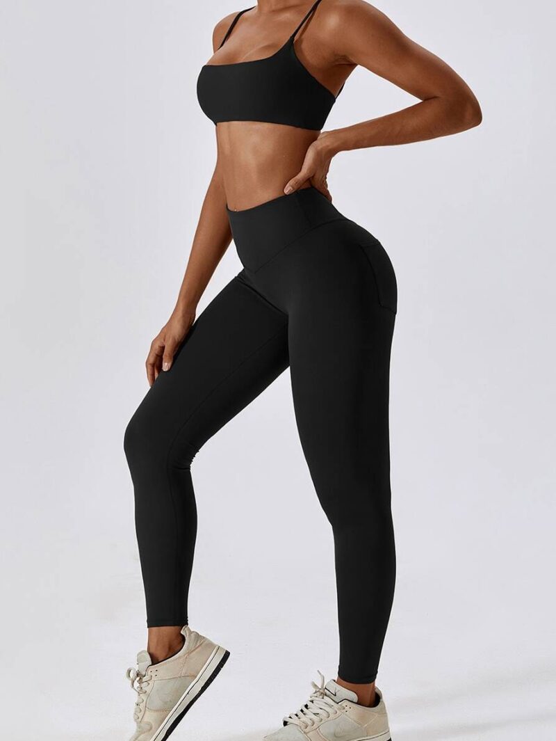 Sporty Spaghetti Strap Bra & High Waisted Scrunchy Butt Leggings Set - Perfect for Working Out!