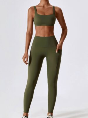 Sporty Square Neck Bra & High-Rise Pocket Leggings Combo - Perfect for Active Women!
