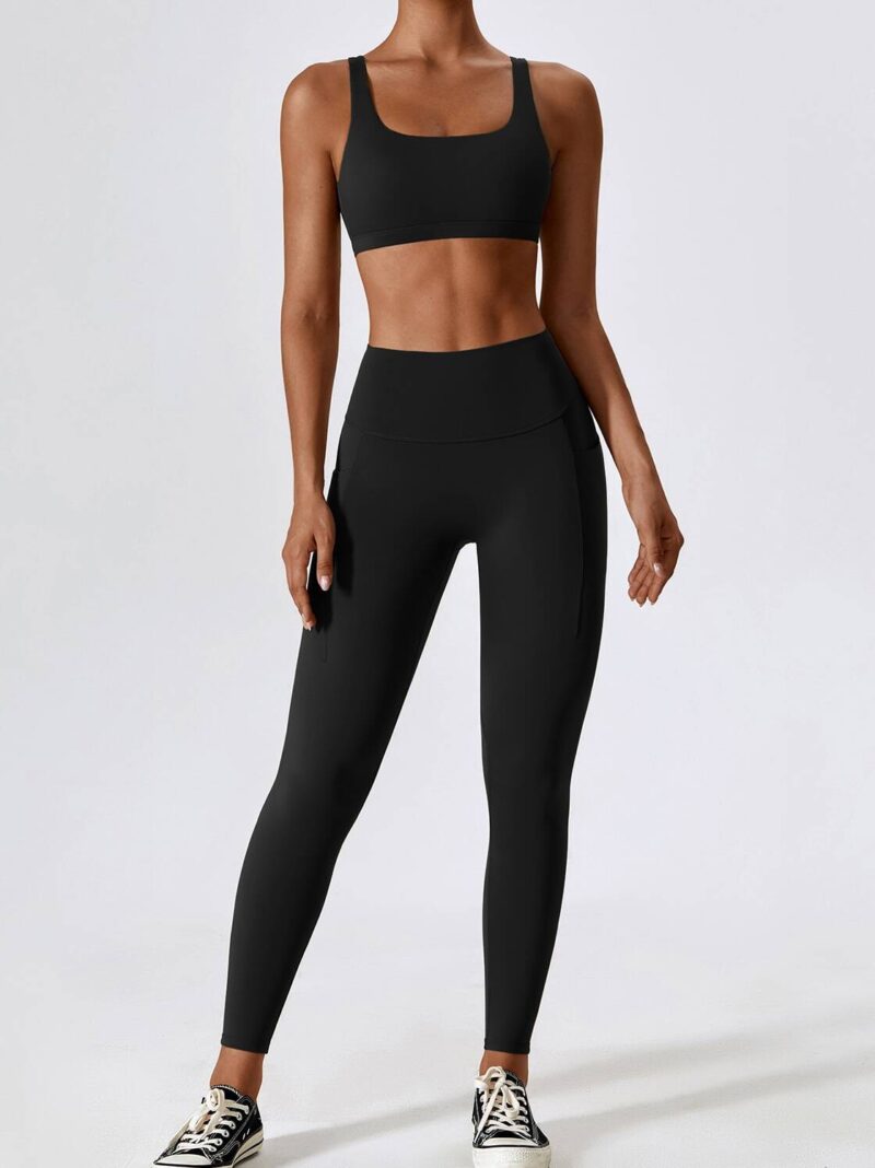 Sporty Square Neckline Bra & High-Rise Pocketed Leggings Outfit - Perfect for Your Active Lifestyle!