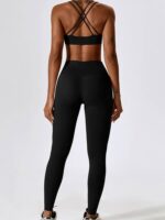 Sporty Womens Double Strap Cross Back Sports Bra and High-Waisted Leggings Set - Version 2 - Perfect for Running, Yoga, and Gym Workouts!