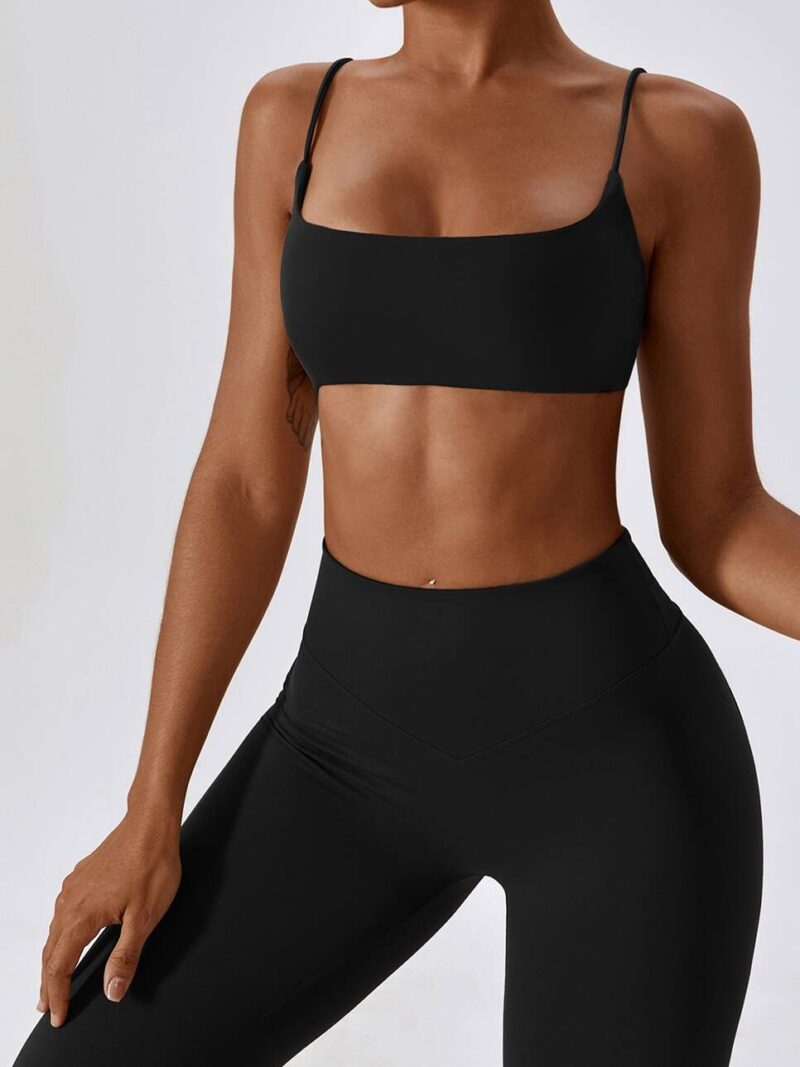 Squared-Off Support: Sports Bra with Sexy Spaghetti Straps - Ready For Action!
