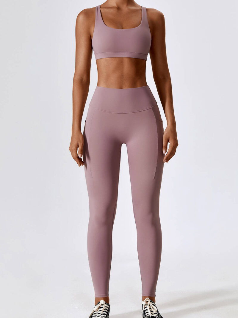 Stay Active in Style! Backless Padded Sports Bra & High Waist Leggings Set - Perfect for Yoga, Running, and More!