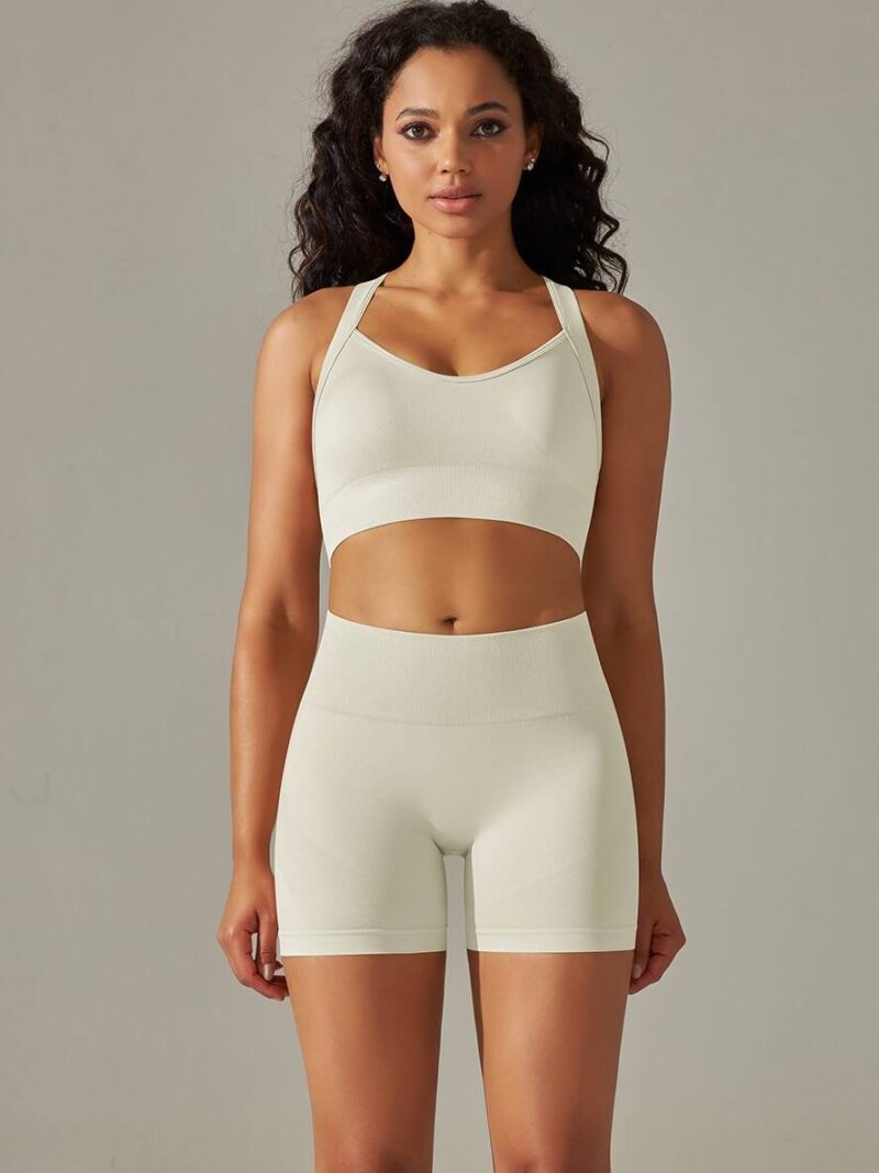 Stylish Cross-Back Sports Bra & High-Waisted Athletic Shorts Outfit
