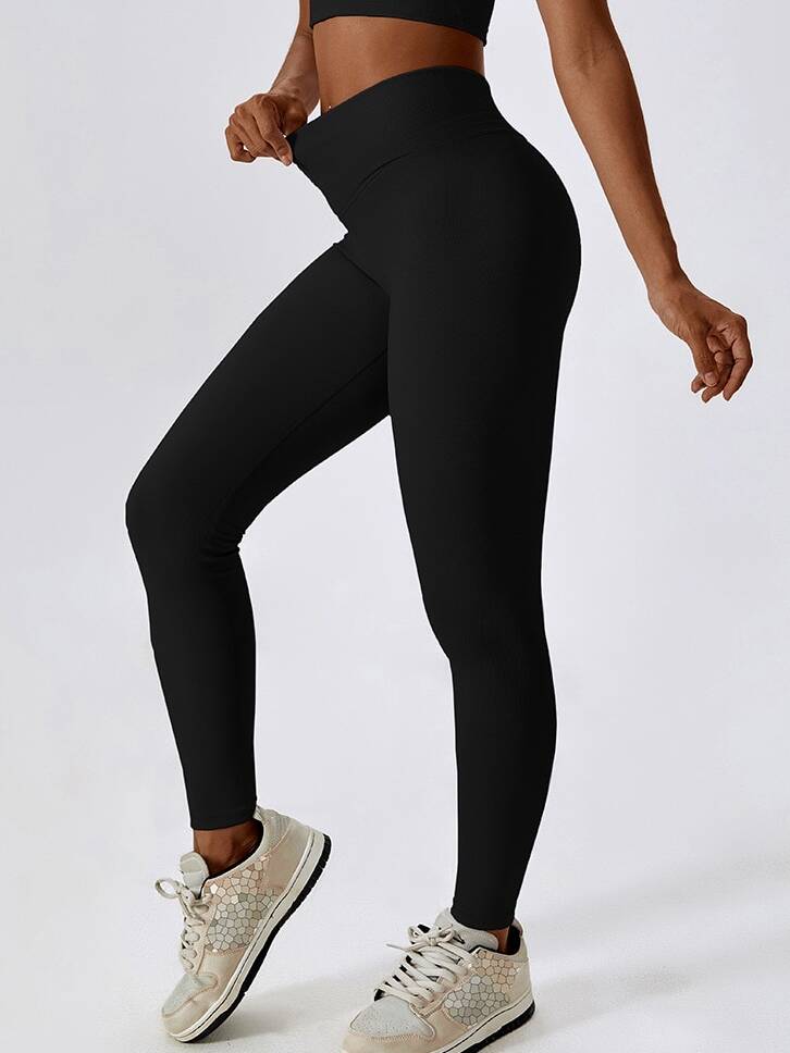 Stylish Ribbed V-Waist Scrunch Butt Leggings - Flattering Figure-Hugging Fit for a Bootylicious Look