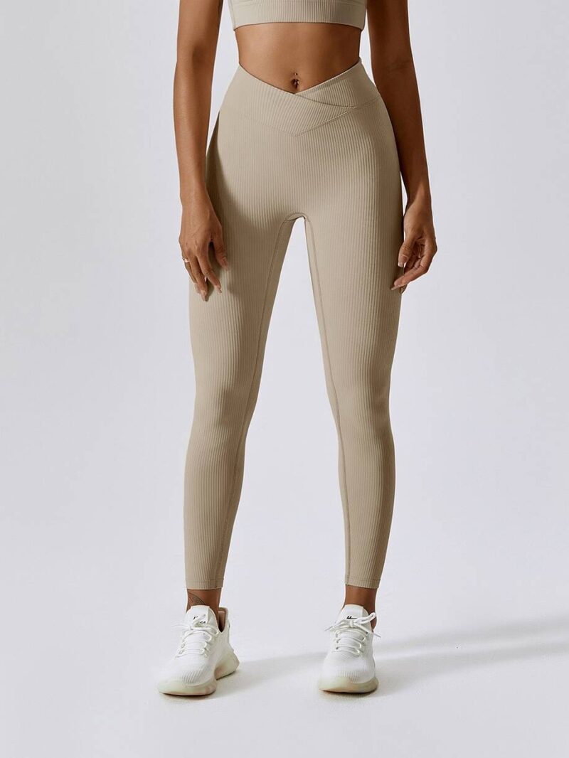Dynamic V-Waist Ribbed Exercise Leggings - Perfect for Intense Workouts & Training