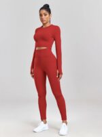Sultry 2-Piece O-Neck Long Sleeve Cropped Top & Scrunchy Booty Leggings Set
