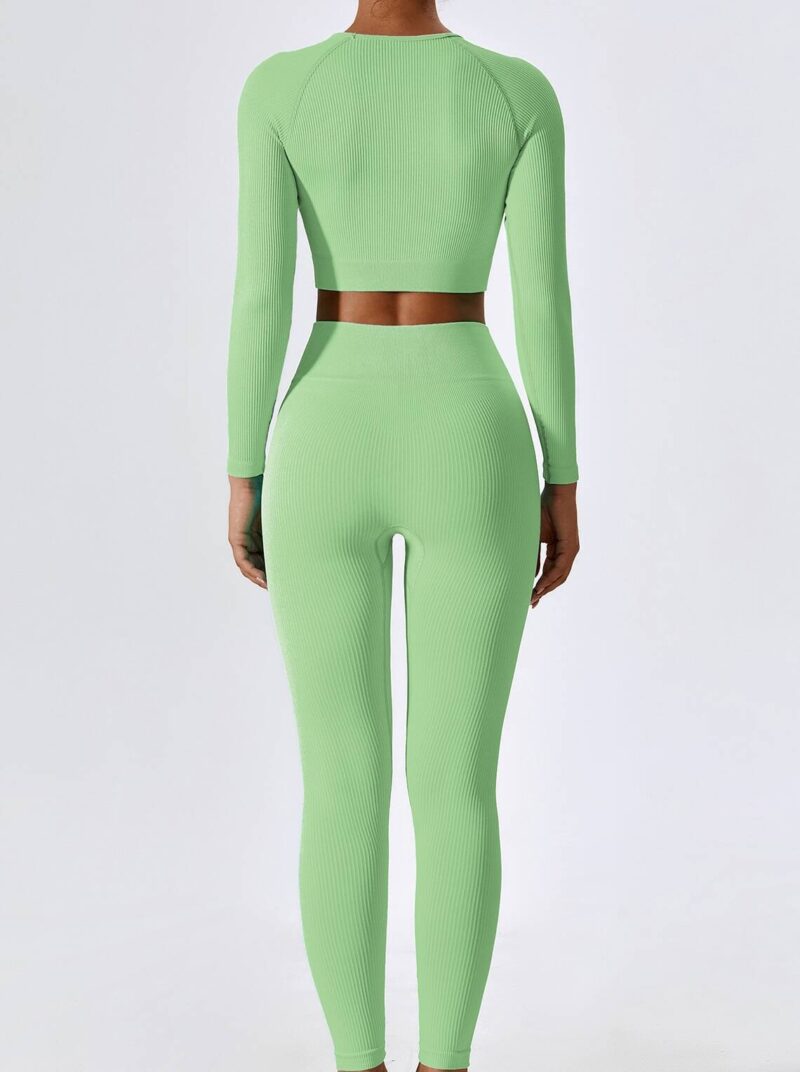 Sultry Long-Sleeved Ribbed O-Neck Top & Sexy High-Waisted Leggings Set - Perfect for a Night Out!