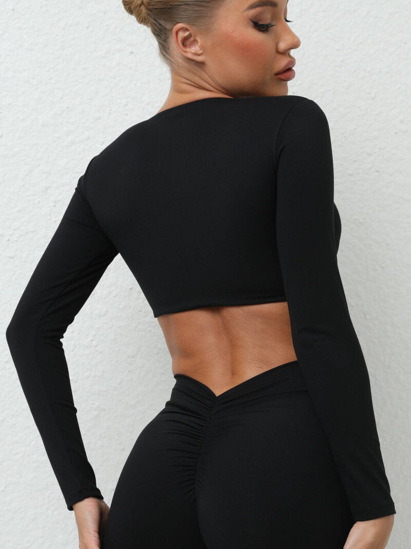Sultry Spandex Long-Sleeve Yoga Crop Top with Alluring Padding