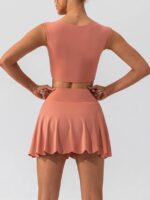 Sultry Sporty Two-Piece Tennis Set - Square Neck Sports Bra & High Waist Skirt Combo for the Court