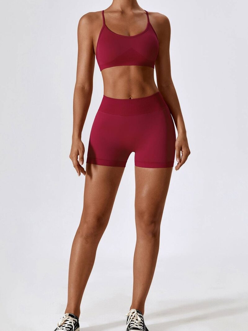 Sweat In Style Cross Back Backless Sports Bra & High Waist Scrunch Butt Shorts - Perfect Workout Outfit Set for Fitness Goals