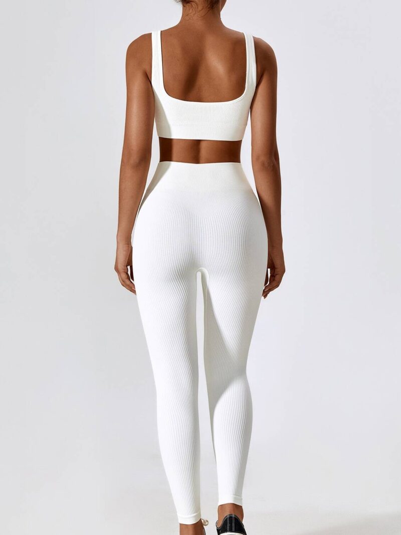 Sweat-Ready Style: Ribbed Square Neck Sports Bra & High Waist Leggings Set for Ultimate Comfort & Performance!