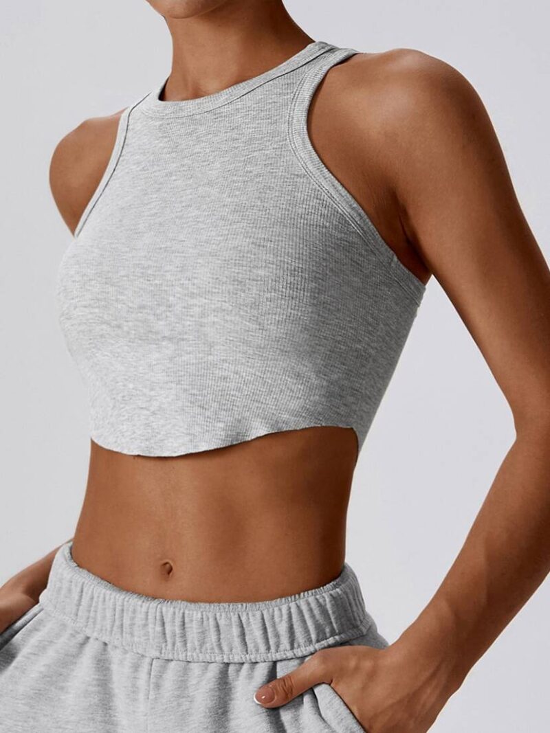 Sweat-Ready Womens Gym Crop Top: Boldly Show Off Your Shoulders with the Sexy Rib-Knit Racerback
