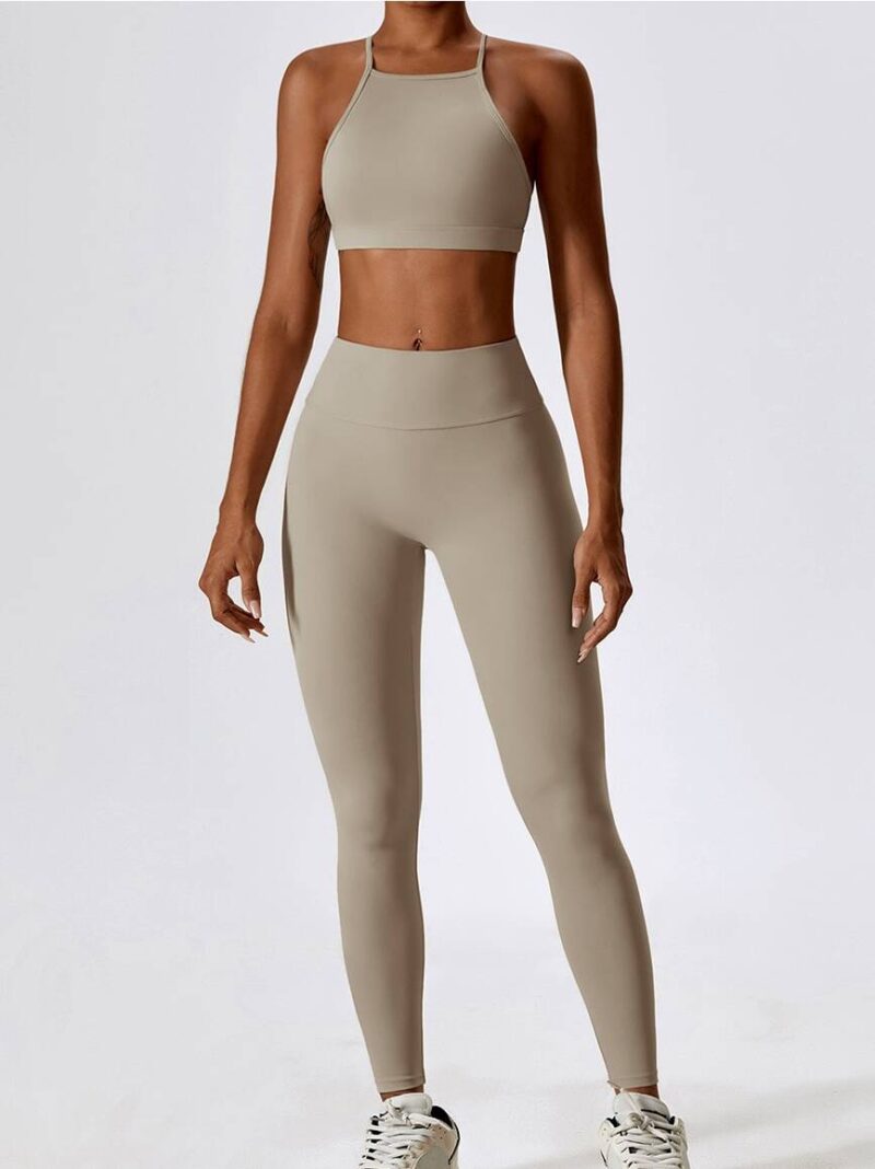 Sweat in Style! Strappy Back Sports Bra & High Waist Scrunch Butt Leggings Workout Outfit Set - Perfect for Yoga, Running, Gym & More!