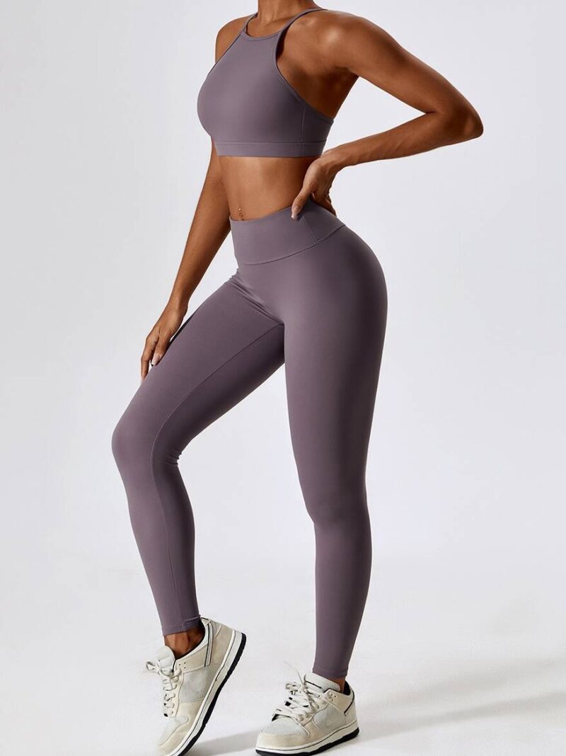 Sweat it Out in Style - Sexy Strappy Back Sports Bra & Flattering High Waist Scrunch Butt Leggings Workout Outfit Set