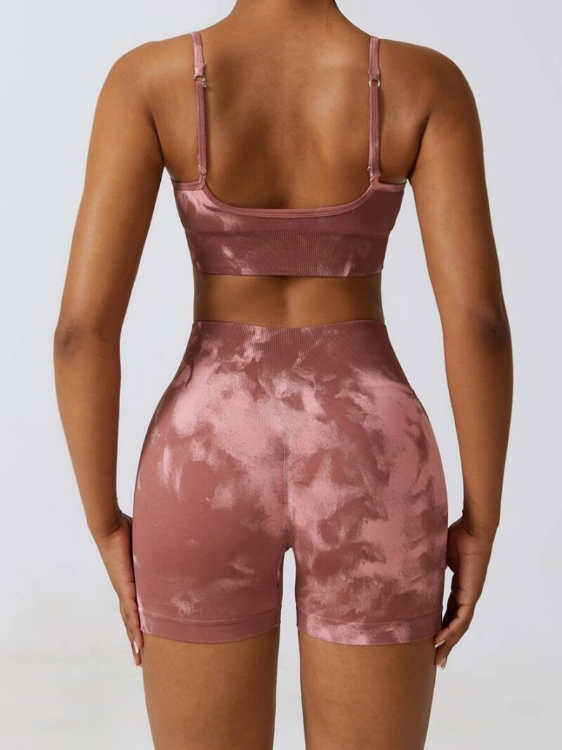 Tie-Dye Cami Sports Bra & High Waisted Scrunchy Butt Shorts Set - Trendy Workout Wear for Women