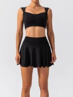 Two-Piece Activewear Set - Square Neck Sports Bra & High Waisted Tennis Skirt - Perfect for Working Out & On-the-Court Style