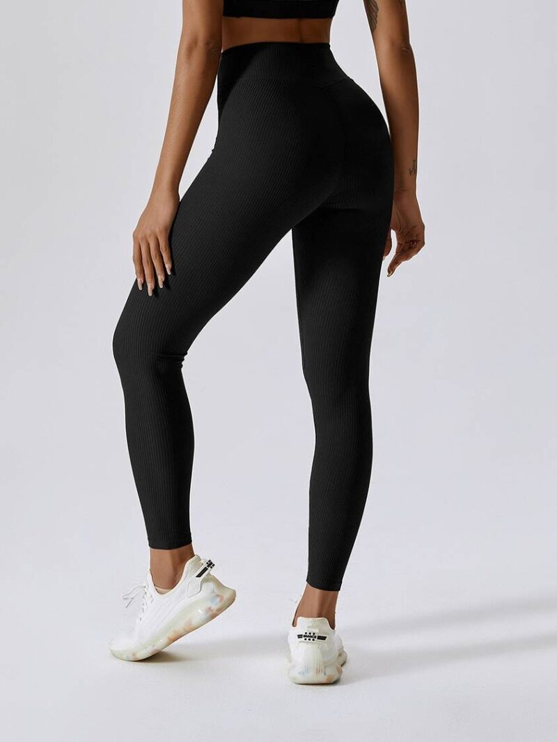 Sexy V-Waist Ribbed Gym Leggings for Women | Slimming High-Waisted Exercise Tights | Booty-Lifting Athletic Pants for Fitness Training