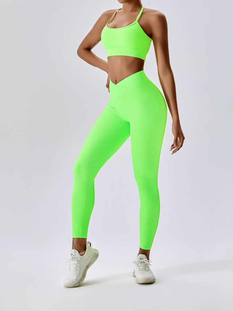 Stylish V-Shaped Waistband Exercise Tights with Ribbed Texture for Women