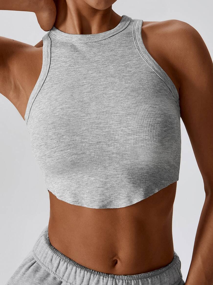 Women Yoga Vest Gym Sports Crop Tops Seamless Street Wear Rib-Knit