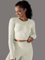 Womens Long-Sleeved, Cropped Yoga Top with Thumb Holes - Stay Stylish & Comfy During Your Workouts!